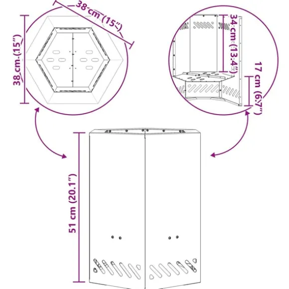 vidaXL Fire Pit Black 38 x 38 x 51 cm Cold-rolled steel