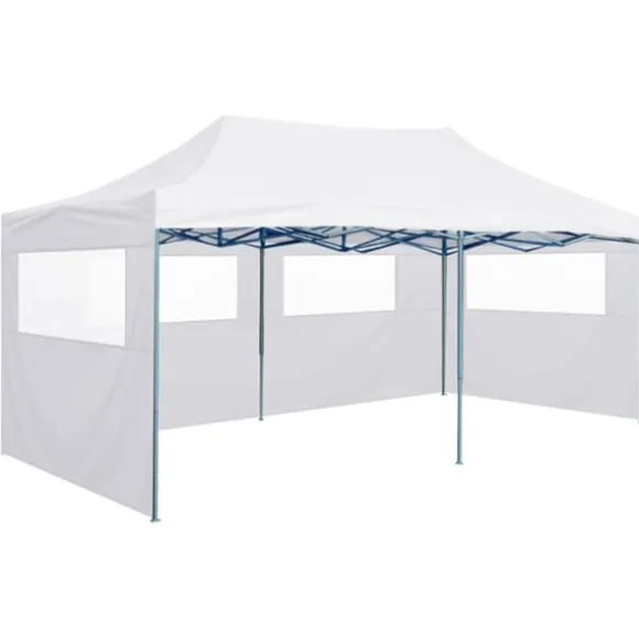 vidaXL foldbart festtelt med 4 sidevægge 3 x 6 m stål hvid - Festtelte & havepavilloner