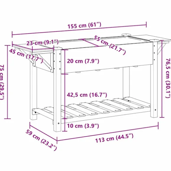 vidaXL Have Blomsterkrukke Beige 155 x 59 x 76.5 cm Massivt fyrretræ