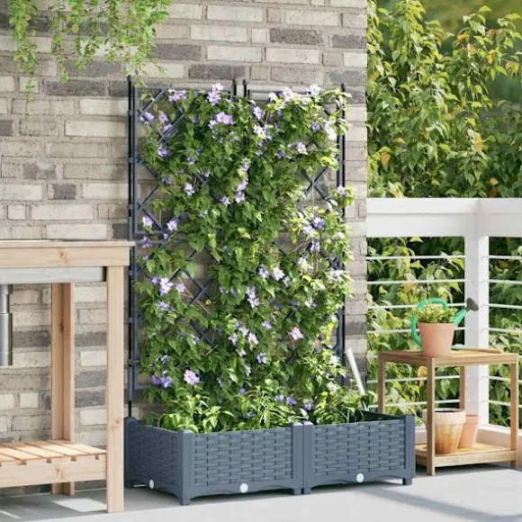 vidaXL Havekrukke med trellis Lysegrå 80 x 40 x 125.5 cm PP
