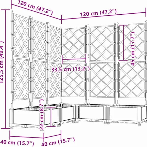vidaXL Havekrukke med trellis 5 pcs Sort 120 x 120 x 125.5 cm PP