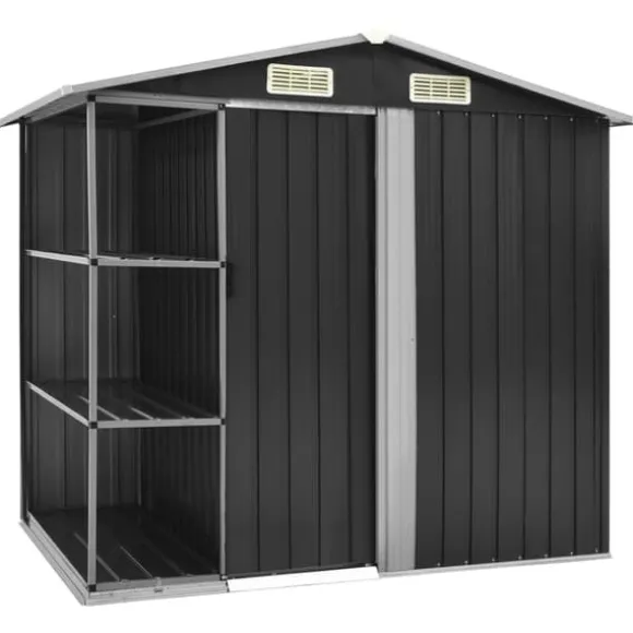 vidaXL haveskur med reol 205x130x183 cm jern antracitgrå - Skure & Redskabsskure