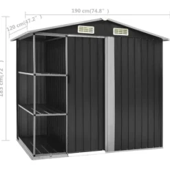 vidaXL haveskur med reol 205x130x183 cm jern antracitgrå - Skure & Redskabsskure
