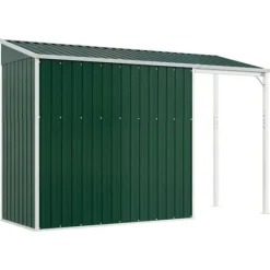 vidaXL haveskur med udvidet tag 277x110,5x181 cm stål grøn - Skure & Redskabsskure