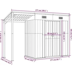 vidaXL haveskur med udvidet tag 277x110,5x181 cm stål antracitgrå - Skure & Redskabsskure