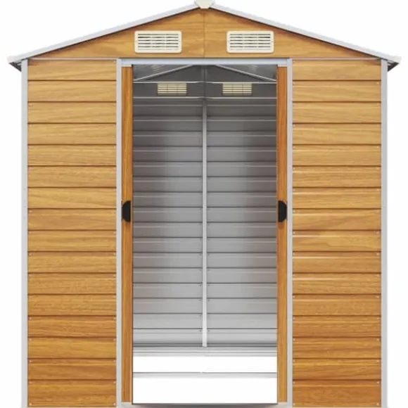 vidaXL haveskur 191x215x198 cm galvaniseret stål lysebrun - Skure & Redskabsskure