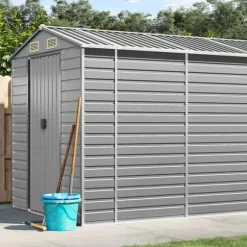 vidaXL haveskur 191x555x198 cm galvaniseret stål lysegrå - Skure & Redskabsskure