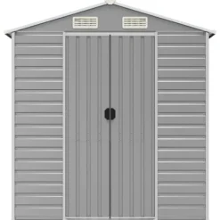vidaXL haveskur 191x555x198 cm galvaniseret stål lysegrå - Skure & Redskabsskure