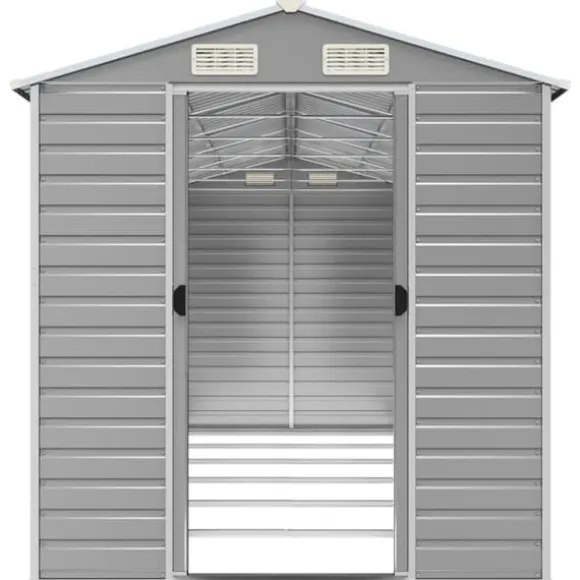 vidaXL haveskur 191x555x198 cm galvaniseret stål lysegrå - Skure & Redskabsskure