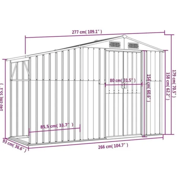 vidaXL haveskur 277x93x179 cm galvaniseret stål brun - Skure & Redskabsskure
