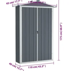 vidaXL haveskur 116x45x175 cm galvaniseret stål grå - Skure & Redskabsskure