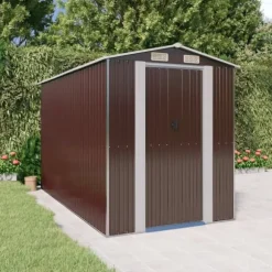 vidaXL haveskur 192x357x223 cm galvaniseret stål mørkebrun - Skure & Redskabsskure