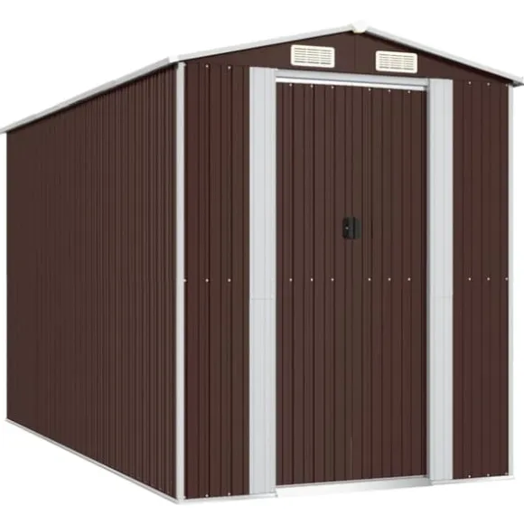 vidaXL haveskur 192x357x223 cm galvaniseret stål mørkebrun - Skure & Redskabsskure