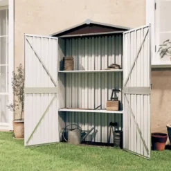 vidaXL haveskur 116x45x175 cm galvaniseret stål brun - Skure & Redskabsskure