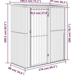 vidaXL haveskur 180,5x97x209,5 galvaniseret stål grå - Skure & Redskabsskure