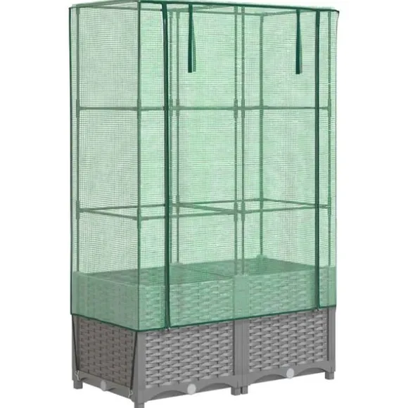 vidaXL højbed med drivhusovertræk 80x40x138 cm rattan-look
