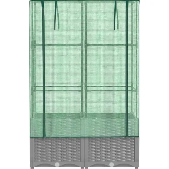 vidaXL højbed med drivhusovertræk 80x40x138 cm rattan-look