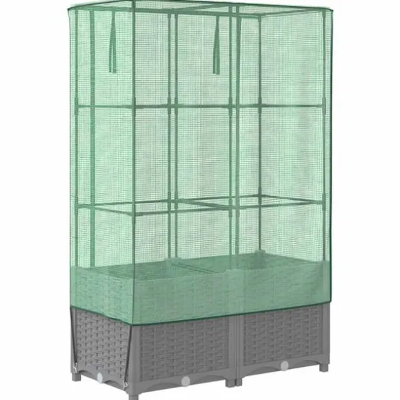 vidaXL højbed med drivhusovertræk 80x40x138 cm rattan-look