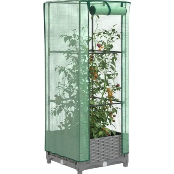 vidaXL højbed med drivhusovertræk 40x40x123 cm rattan-look
