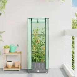 vidaXL højbed med drivhusovertræk 40x40x123 cm rattan-look