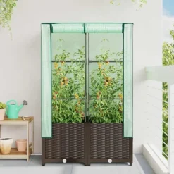 vidaXL højbed med drivhusovertræk 80x40x138 cm rattan-look