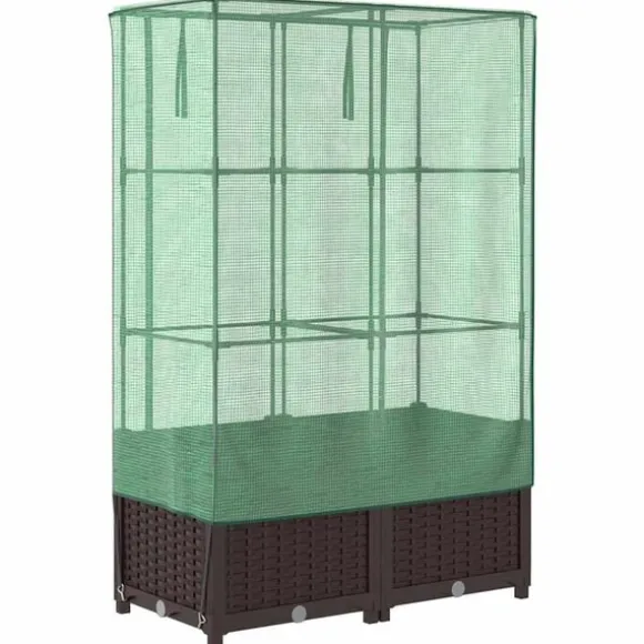 vidaXL højbed med drivhusovertræk 80x40x138 cm rattan-look