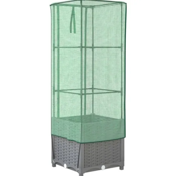 vidaXL højbed med drivhusovertræk 40x40x139 cm rattan-look