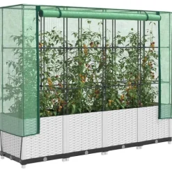 vidaXL højbed med drivhusovertræk 160x40x138 cm rattan-look