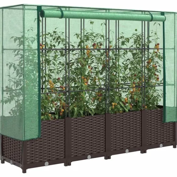 vidaXL højbed med drivhusovertræk 160x40x138 cm rattan-look