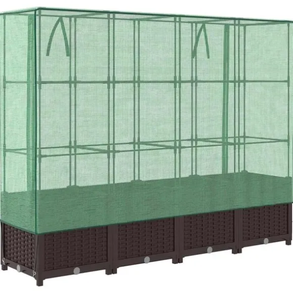 vidaXL højbed med drivhusovertræk 160x40x138 cm rattan-look
