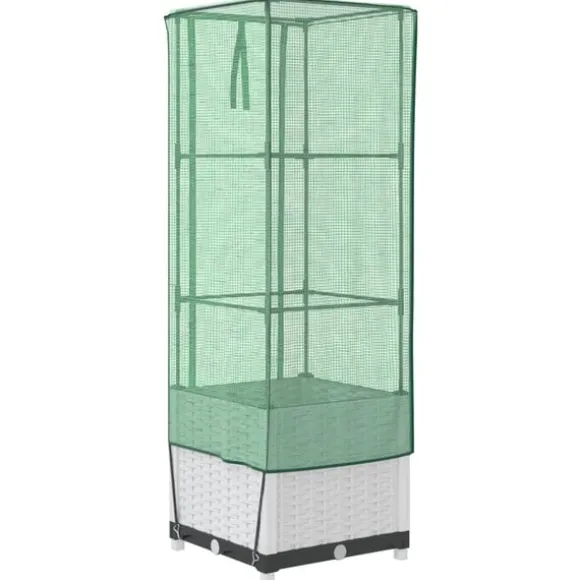 vidaXL højbed med drivhusovertræk 40x40x139 cm rattan-look