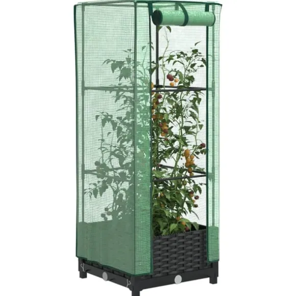 vidaXL højbed med drivhusovertræk 40x40x123 cm rattan-look
