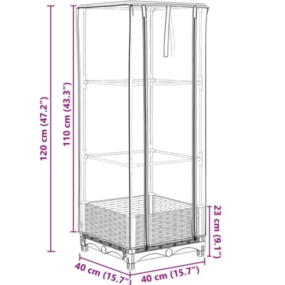 vidaXL højbed med drivhusovertræk 40x40x123 cm rattan-look
