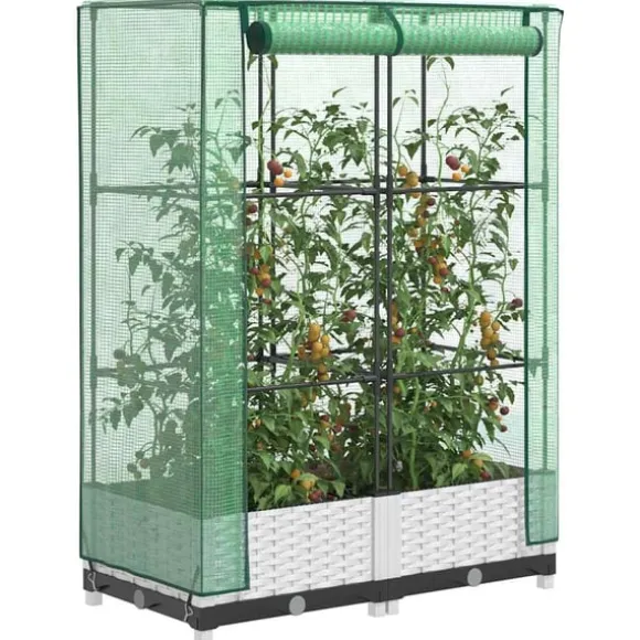 vidaXL højbed med drivhusovertræk 80x40x123 cm rattan-look