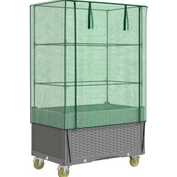 vidaXL højbed med overtræk og hjul 80x50x182 cm rattan-look