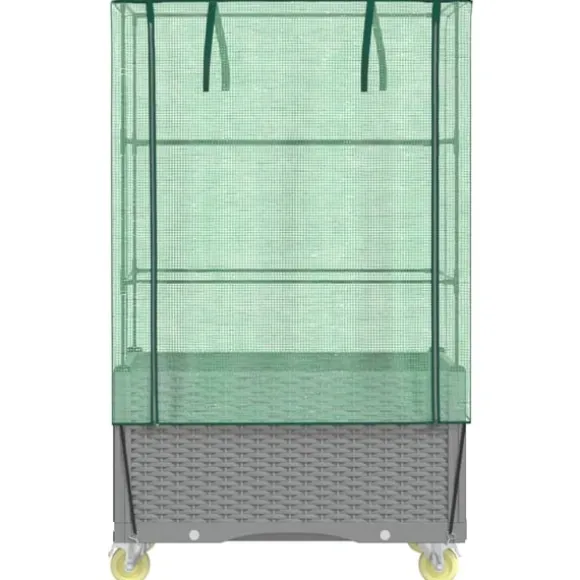 vidaXL højbed med overtræk og hjul 80x50x182 cm rattan-look