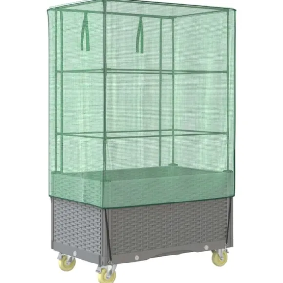 vidaXL højbed med overtræk og hjul 80x50x182 cm rattan-look
