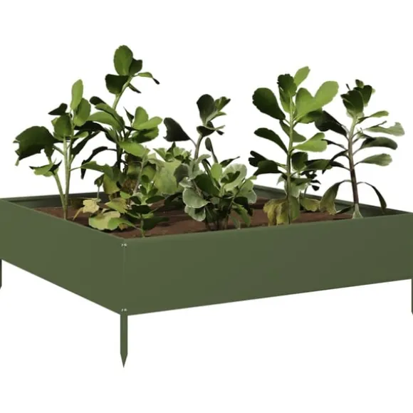 vidaXL højbed 100x100x33,5 cm stål olivengrøn