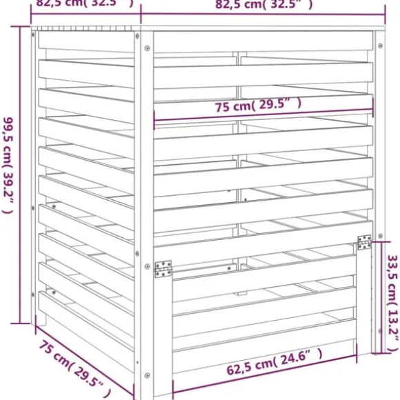 vidaXL kompostbeholder 82,5x82,5x99,5 cm massivt fyrretræ hvid - Kompostbeholdere