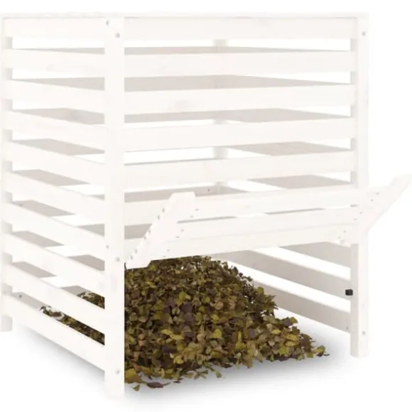 vidaXL kompostbeholder 82,5x82,5x99,5 cm massivt fyrretræ hvid - Kompostbeholdere