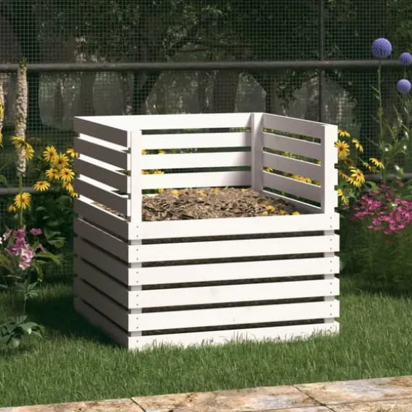 vidaXL kompostbeholder 80x80x78 cm massivt fyrretræ hvid - Kompostbeholdere