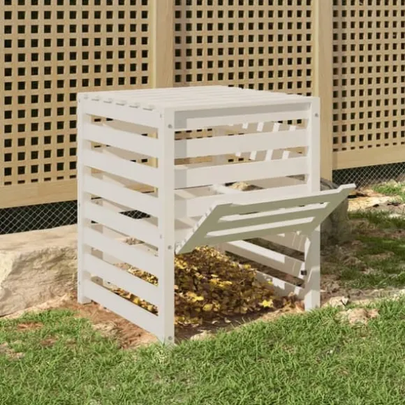 vidaXL kompostbeholder 63,5x63,5x77,5 cm massivt fyrretræ Hvid - Kompostbeholdere