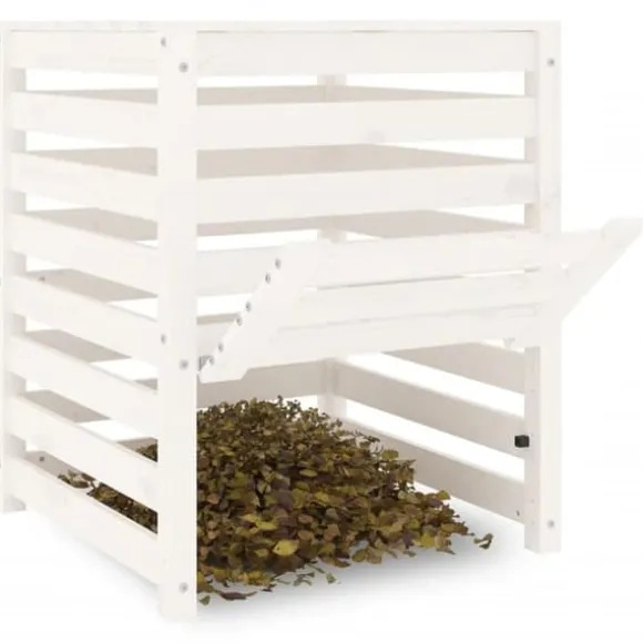 vidaXL kompostbeholder 63,5x63,5x77,5 cm massivt fyrretræ Hvid - Kompostbeholdere