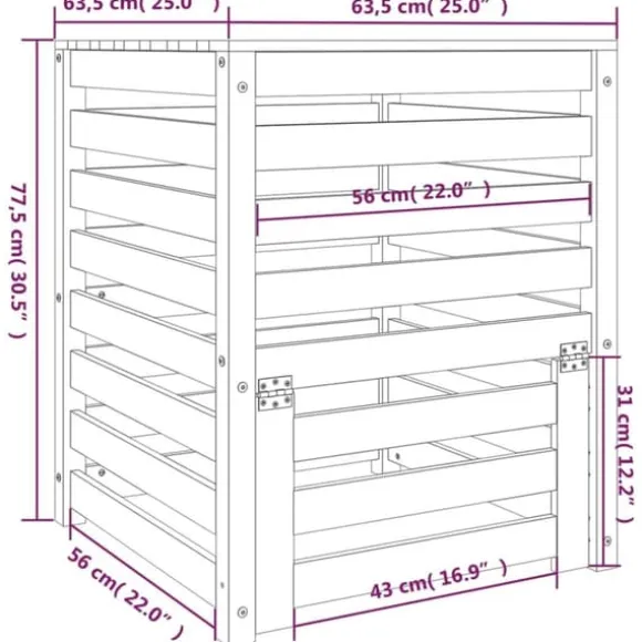 vidaXL kompostbeholder 63,5x63,5x77,5 cm massivt fyrretræ - Kompostbeholdere