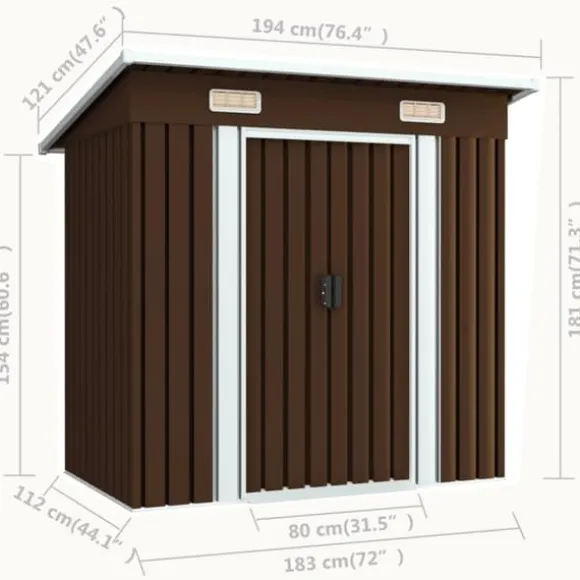 vidaXL opbevaringsskur til haven 194x121x181 cm stål brun - Skure & Redskabsskure