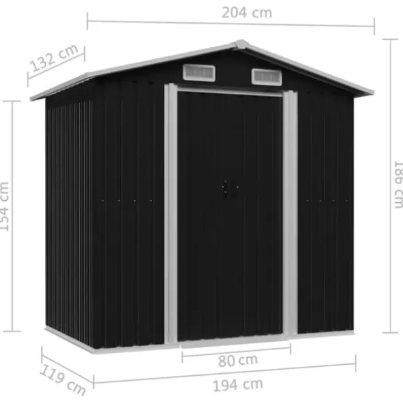 vidaXL opbevaringsskur til haven 204x132x186 cm stål antracitgrå - Skure & Redskabsskure