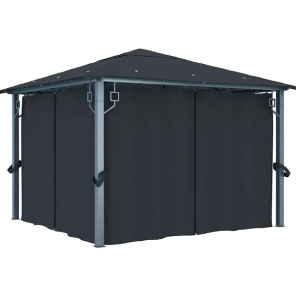 vidaXL pavillon med gardin + LED-lyskæder 300x300 cm aluminium grå - Festtelte & havepavilloner
