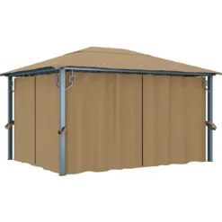 vidaXL pavillon med gardin 400x300 cm aluminium gråbrun - Festtelte & havepavilloner