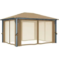 vidaXL pavillon med gardin 400x300 cm aluminium gråbrun - Festtelte & havepavilloner