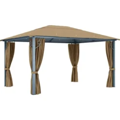 vidaXL pavillon med gardin 400x300 cm aluminium gråbrun - Festtelte & havepavilloner